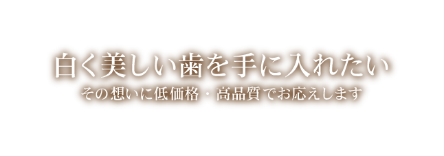 白く美しい歯を手に入れたい その想いに低価格・高品質でお応えします